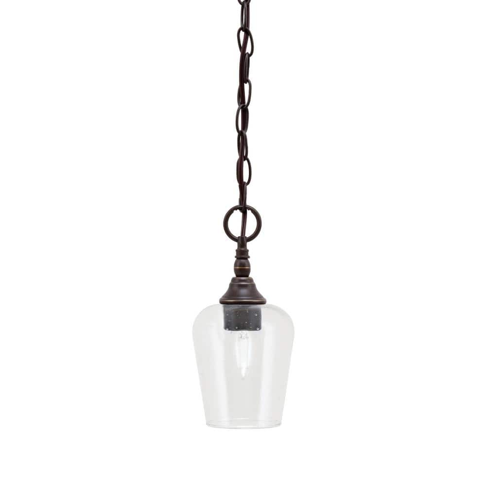 Elva 100-Watt 1_light Dark Granite Shaded Pendant Light with 5 in. Clear Bu