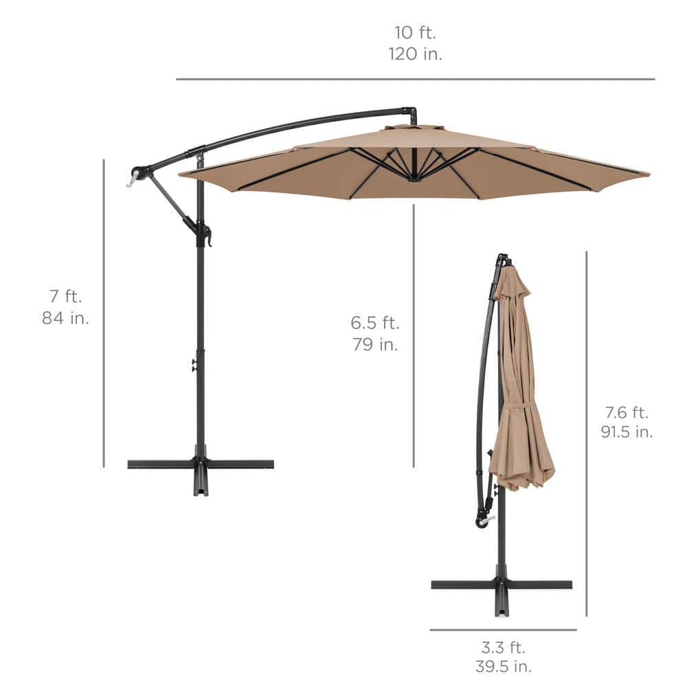 Tan Offset Hanging Outdoor Patio Umbrella with Steel Frame