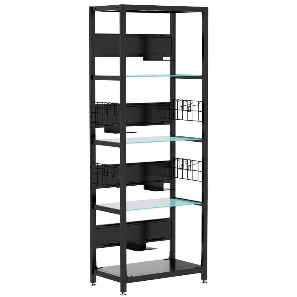 4-Tier Glass Display Shelf with RGB LED Lights, Curio Cabinet with Adjustable Storage Box & Hooks for Collectibles price history on PriceWatchPro