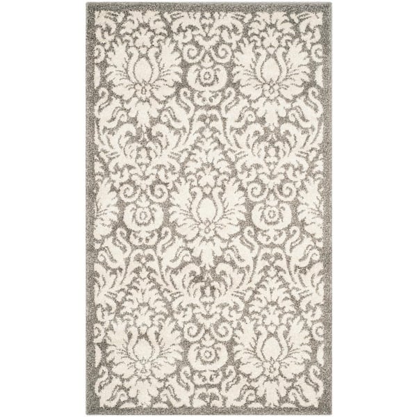 SAFAVIEH Amherst Dark Gray/Beige Doormat 3 ft. x 5 ft. Border Floral Geometric Area Rug