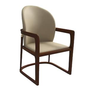 Solid Wood Frame Dining Chair Modern Breathable Accent Arm Chair Upholstered in Leather Svelta Series in Toupe