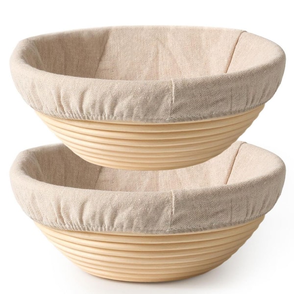 Natural Rattan Round Banneton Bread Proofing Basket Set, 2-Pack 9 in. Sourdough Starter Baskets for Dough Rising