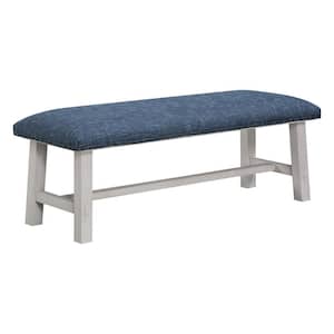 Callen Navy 47.5 in. W x 17.75 in. D x 17.75 in. H Bedroom Bench with White Wash Frame and Antique Bronze Nailhead Trim
