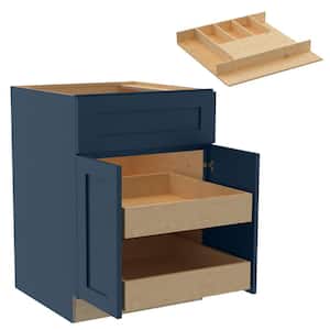 Newport Blue Painted Plywood Shaker Assembled Base Kitchen Cabinet 2ROT Cutlery 24 W in. 24 D in. 34.5 in. H