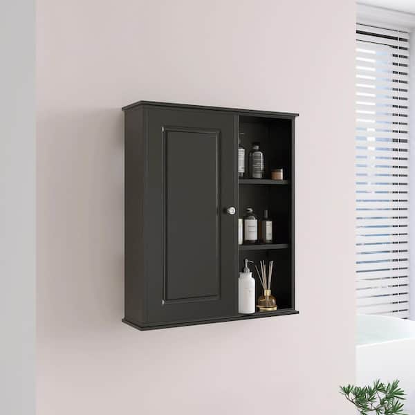 YJAY 24 in. W x 7 in. D x 27.5 in. H Bathroom Storage Wall Cabinet in Black