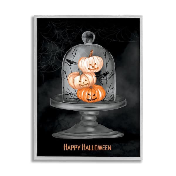 Stupell Industries Halloween Pumpkins and Crows by Amy Hall 1-Piece Framed Graphic Print Typography Poster Art Print 30 in. x 24 in.