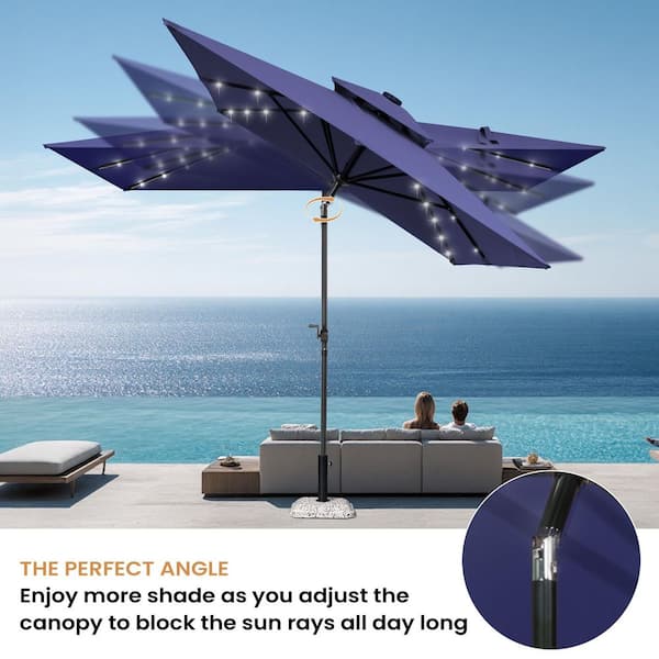 Pellebant Solar LED 10 ft. x 6.5 ft. Rectangular Double Top Steel Market Patio Umbrella with Push-Button Tilt in Navy Blue PB-PU1002NAV - The Home Depot Pellebant Solar LED 10 ft. x 6.5 ft. Rectangular Double Top Steel Market Patio Umbrella with Push-Button Tilt in Navy Blue PB-PU1002NAV - The Home Depot