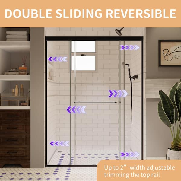 50-54 in. W x 72 in. H Sliding Framed Shower Door in Matte Black with 1/4 in. (6 mm) Tempered Clear Glass