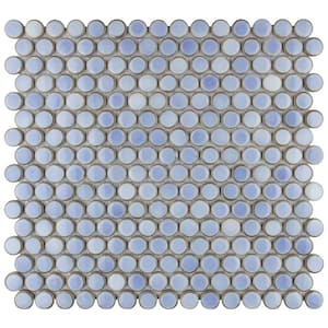 Hudson Penny Round Frost Blue 12 in. x 12-5/8 in. Porcelain Mosaic Tile (10.7 sq. ft./Case)