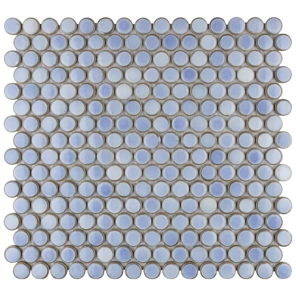 Merola Tile Hudson Penny Round Frost Blue 12 in. x 12-5/8 in. Porcelain Mosaic Tile (10.7 sq. ft./Case)