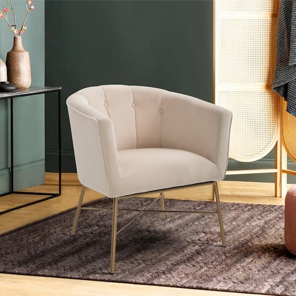 Homy Casa FALETTE Beige Upholstery Velvet Accent Chair