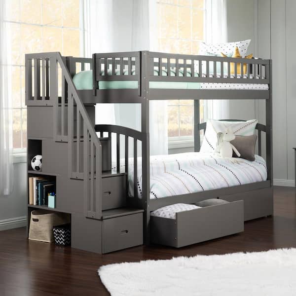 AFI Westbrook Grey Twin Over Twin Staircase Bunk with 2 Urban Bed Drawers