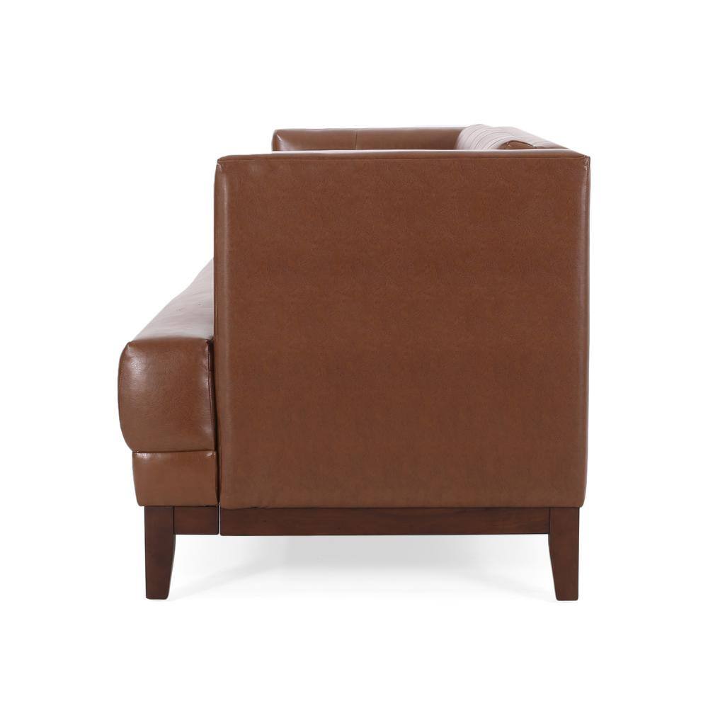 Cognac Brown Faux Leather Tufted Lawson Sofa with Wood Frame