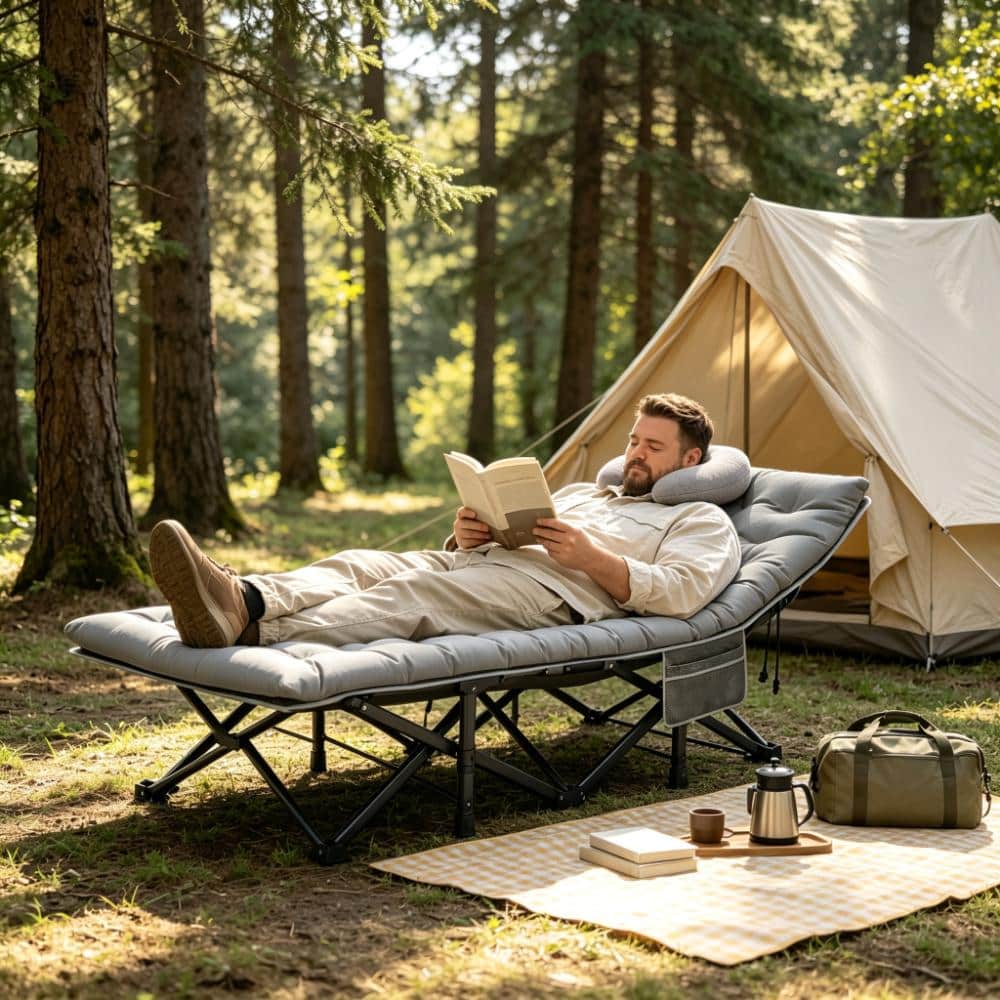 SEEUTEK Oversized Portable Folding Camping Cot for Adults 1200D