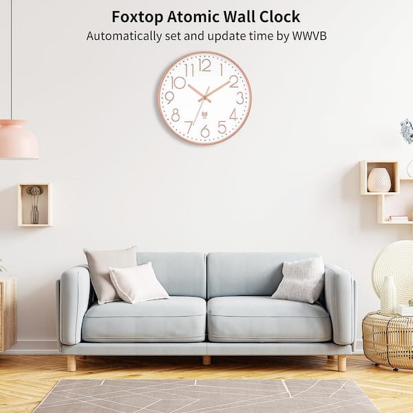 Afoxsos 12 in. Rose Gold and White Analog Plastic Battery Operated