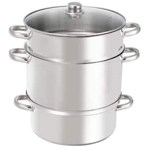 11 qt. Stainless Steel Stock Pot Fruit Juicer Steamer with Handle and Glass Lid