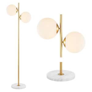 Oscar 60.5 in. Brass Gold Floor Lamp 2-Light Modern Parisian Candlestick Iron LED, White