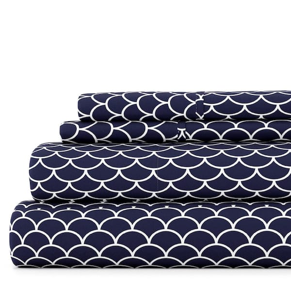 Becky Cameron Home Collection 4-Piece Navy Geometric Microfiber Full Sheet Set