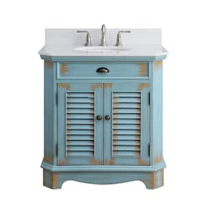 Fairfield 32 in. W x 21 in. D x 35 in. H Single Bathroom Sink Vanity in Rustic Blue with White Marble Top