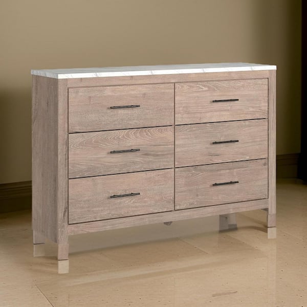 Benjara Brown and White 6-Drawer 58.98 in. W Dresser without Mirror