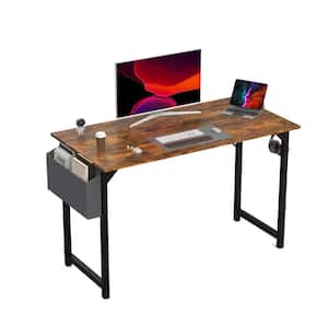 47 in. Rectangular Rust Wood Computer Desk with Sidea Storage Baskets and Headphone Hook