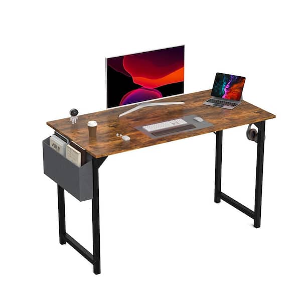 FIRNEWST 47 in. Rectangular Brown Wood Computer Desk with Storage Bag and Headphone Hook
