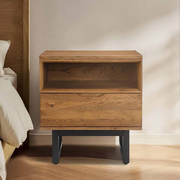 Benjara Brown and Black 1-Drawer 24 in. Wooden Nightstand