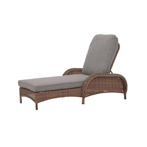 Beacon Park Brown Wicker Outdoor Patio Chaise Lounge with CushionGuard Stone Gray Cushions