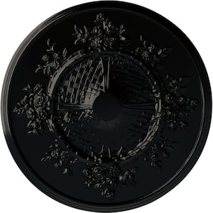 27 in. x 1-1/8 in. Flower Urethane Ceiling Medallion (Fits Canopies up to 3-7/8 in.), Hand-Painted Black Pearl