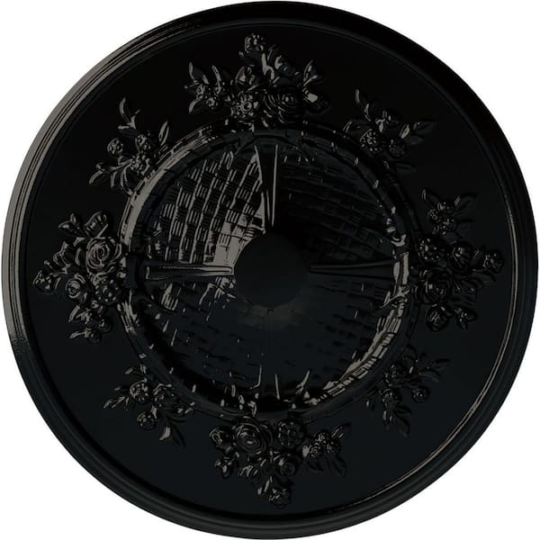Ekena Millwork 27 in. x 1-1/8 in. Flower Urethane Ceiling Medallion (Fits Canopies up to 3-7/8 in.), Hand-Painted Black Pearl