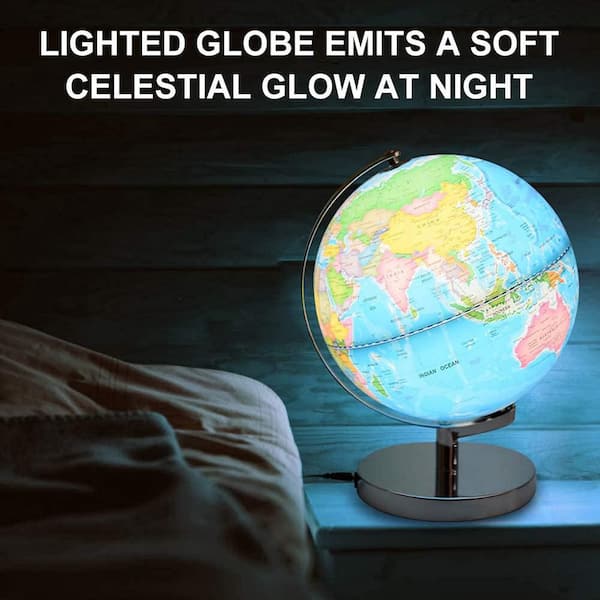 Angel Sar 12 in. x 8 in. Illuminated World Globe for Kids and