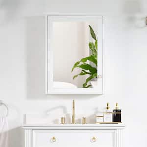 24 in. W x 30 in. H Rectangular Framed Wall Mounted Wood Bathroom Vanity Mirror Cabinet in White,Easy Hang,Soft-Close