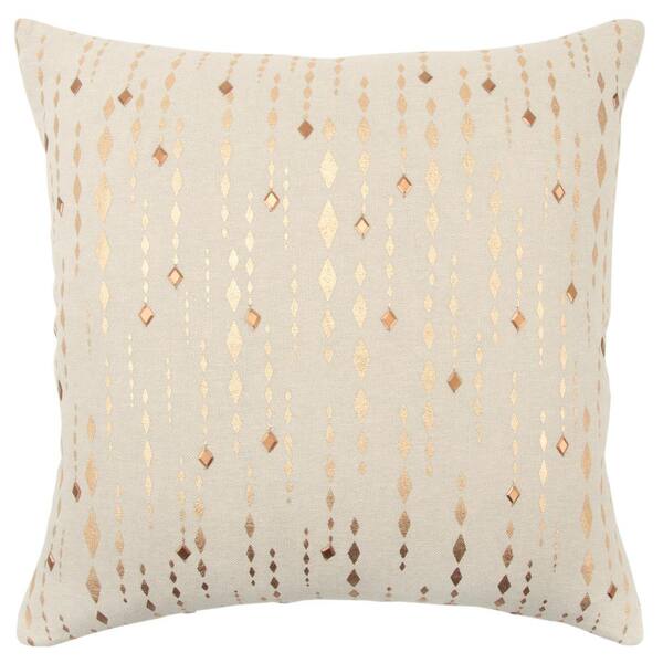 Unbranded Beige/Gold Geometric Shapes In Foil with Metallic Gold Hardware Poly Filled 20 in. x 20 in. Decorative Throw Pillow