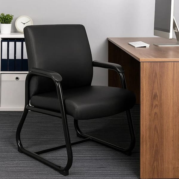 Benjara Mala Vinyl Upholstered Ergonomic Guest Chair in Black with