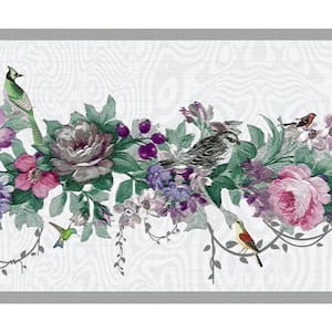 Falkirk Dandy Pink, Purple Flowers, Birds Floral Peel and Stick Wallpaper Border