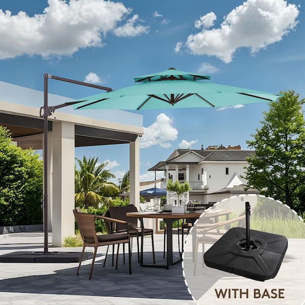 Double Top 11 ft. Aluminum Cantilever umbrella with Base and Cover, 360° Rotation Patio Umbrella in Peacock Blue