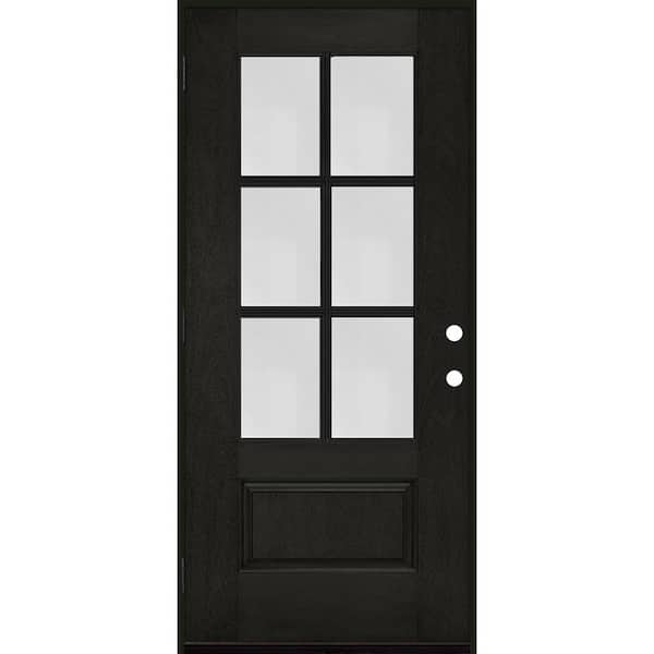 Regency 36 in. x 80 in. 3/4-6 Lite Clear Glass RHOS Onyx Stain Fiberglass Prehung Front Door w/8012 NKL Lockset