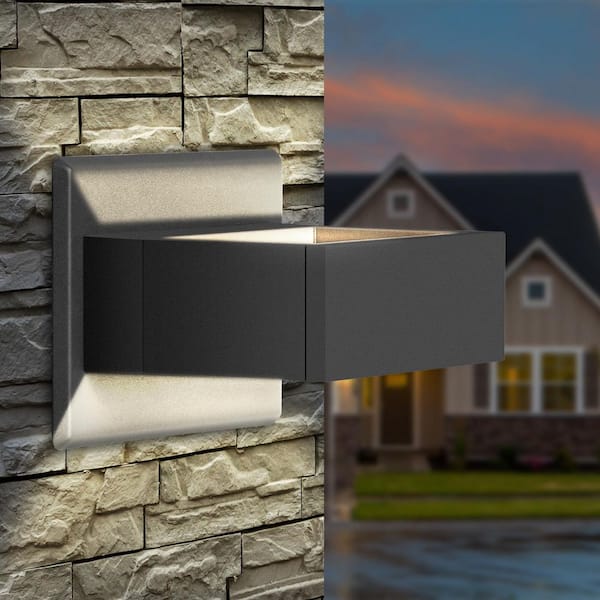 Dark Gray Outdoor Hardwired Wall Sconce Integrated LED Porch Light Waterproof IP54 Wall Lamp Outdoor Up/Down Light