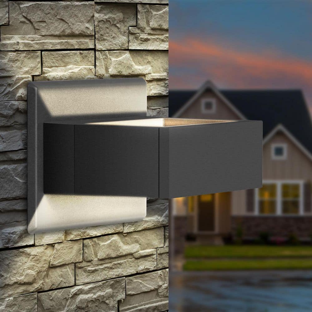 Dark Gray Outdoor Hardwired Wall Sconce Integrated LED Porch Light Waterproof IP54 Wall Lamp Outdoor Up/Down Light price history on PriceWatchPro