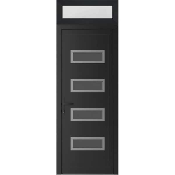 32 in. x 94 in. Right-hand/Inswing Frosted Glass Matte Black Steel Prehung Front Door with Hardware