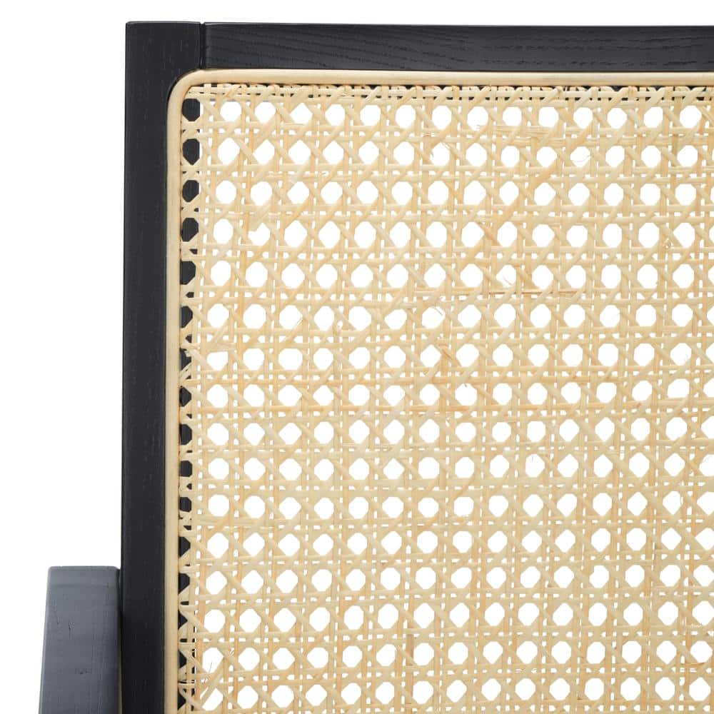 Colette Contemporary Black and Natural Ash Wood Rattan Dining Armchair