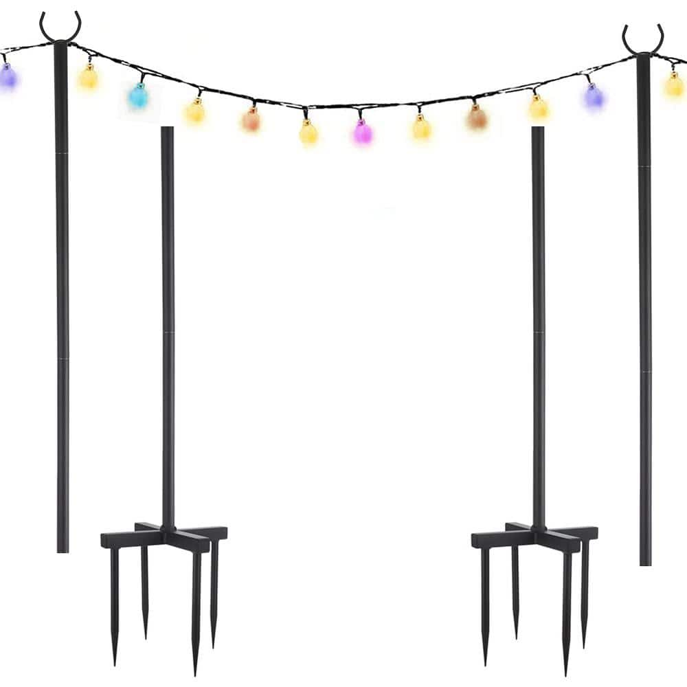 100 in. Black String Light Poles for Outdoor Lights, Adjustable Metal Stand
