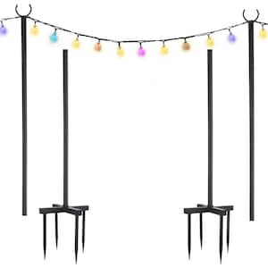 100 in. Black String Light Poles for Outdoor Lights, Adjustable Metal Stand Pole (2-Pack)