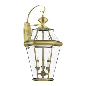 Cresthill 24 in. 3-Light Antique Brass Outdoor Hardwired Wall Lantern Sconce with No Bulbs Included