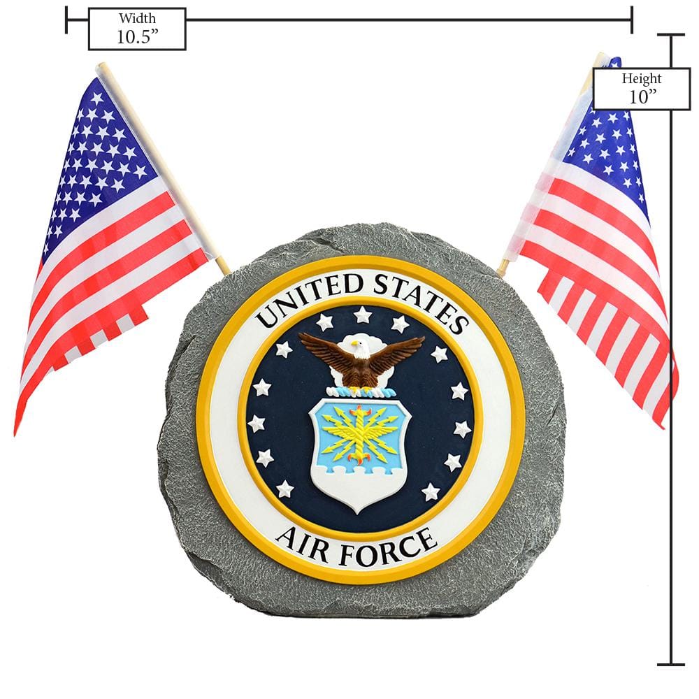 Air Force Emblem Gray Resin Garden Stone with Flags