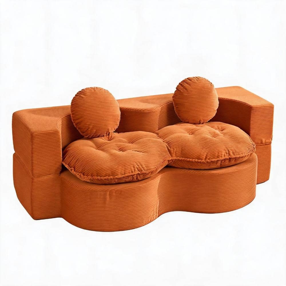 75 in. Orange Corduroy Full Size Foldable Sofa Bed with 2 Pillows for Living Room durable construction