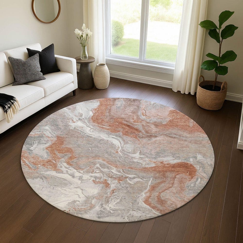 Mayfield Premium Machine Washable Abstract AMF1682 Salmon 8 ft. x 8 ft. Round Rug price history on PriceWatchPro