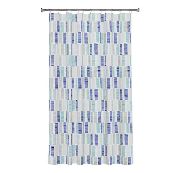 Zenna Home 70 in. x 72 in. Broken Lines 30% Recycled Waterproof PEVA Shower Curtain in Blue and Teal