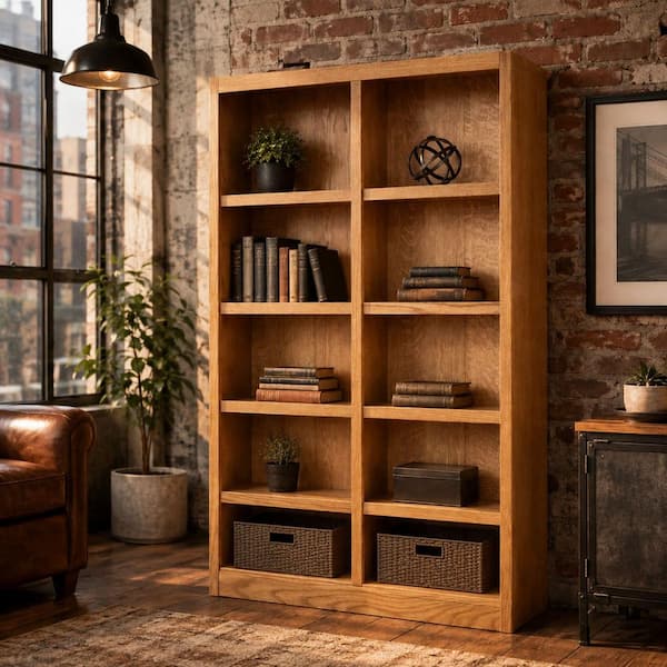 72 in. Dry Oak Wood 10-shelf Standard Bookcase with Adjustable Shelves