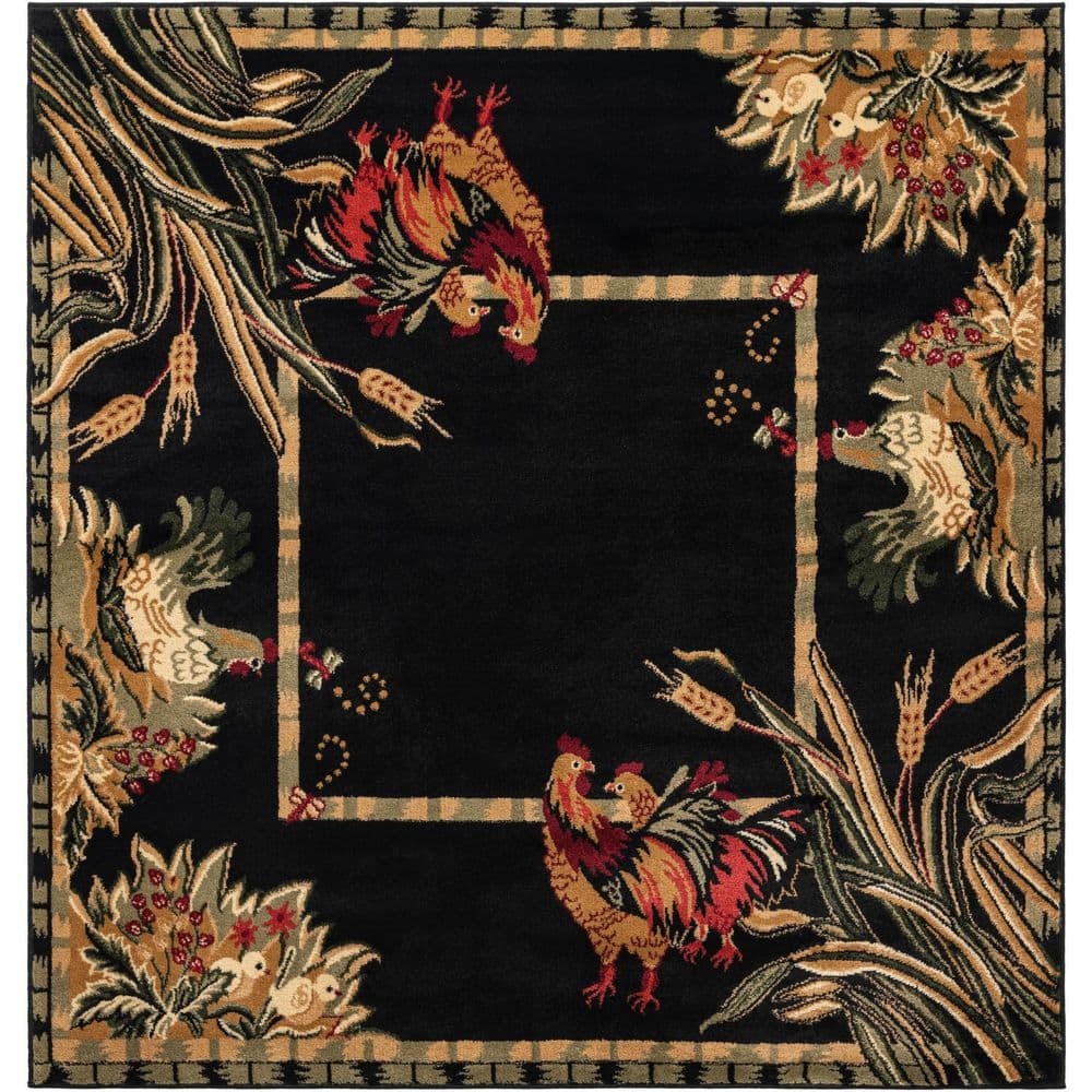 Black Floral Rooster Farmhouse Kitchen Rugs Set 2 Piece Colorful Seasonal  Decorative Rug for Kitchen Low-Profile Floor Mats Decorations for Home